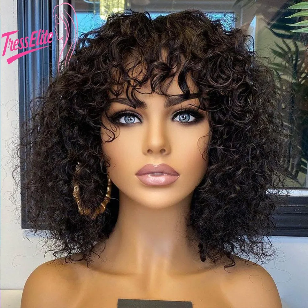 

Water Wave Short Curly Human Hair Wigs Human Hair Wig Natural Color/99j Brazilian Virgin Remy 100% Unprocessed 180% Density