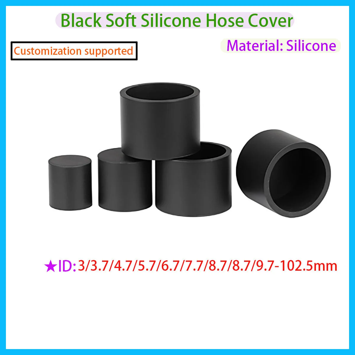 Black Circular Silicone Rubber Tube Table and Chair Foot Pad Protective Cover 3-102.5mm