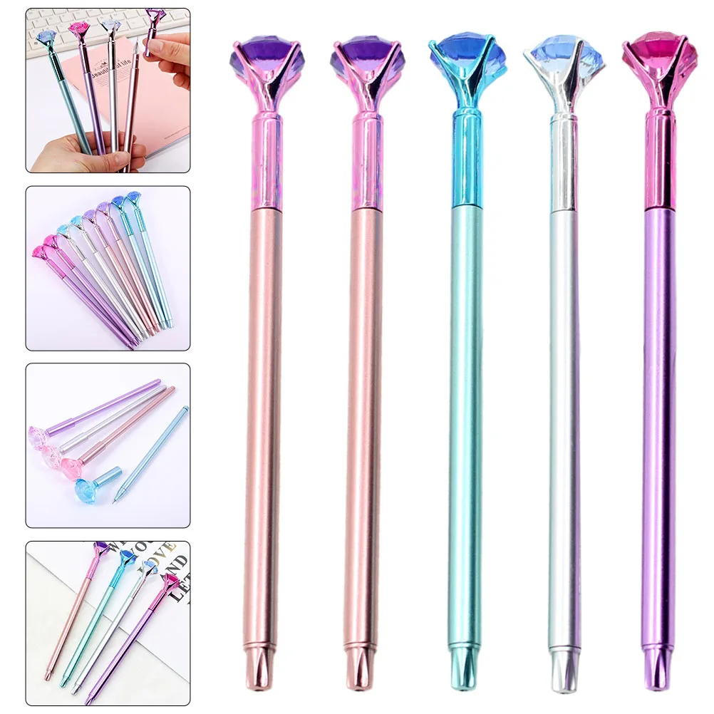 

5Pcs Diamond Design Black Refill Gel Pen Smooth Writing Stationery Pen for Students Portable Signing Pens Writing Pens