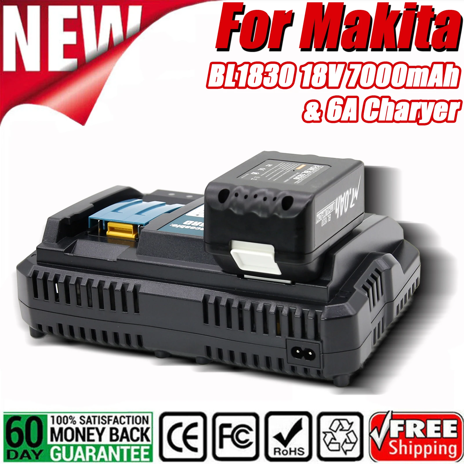 

BATTOOL 6A Dual Slots Charger Set For Makita BL1830 bl1840 BL1850B BL1860 BL1815 18V 7.0Ah Li-ion Battery Replacement Power Tool