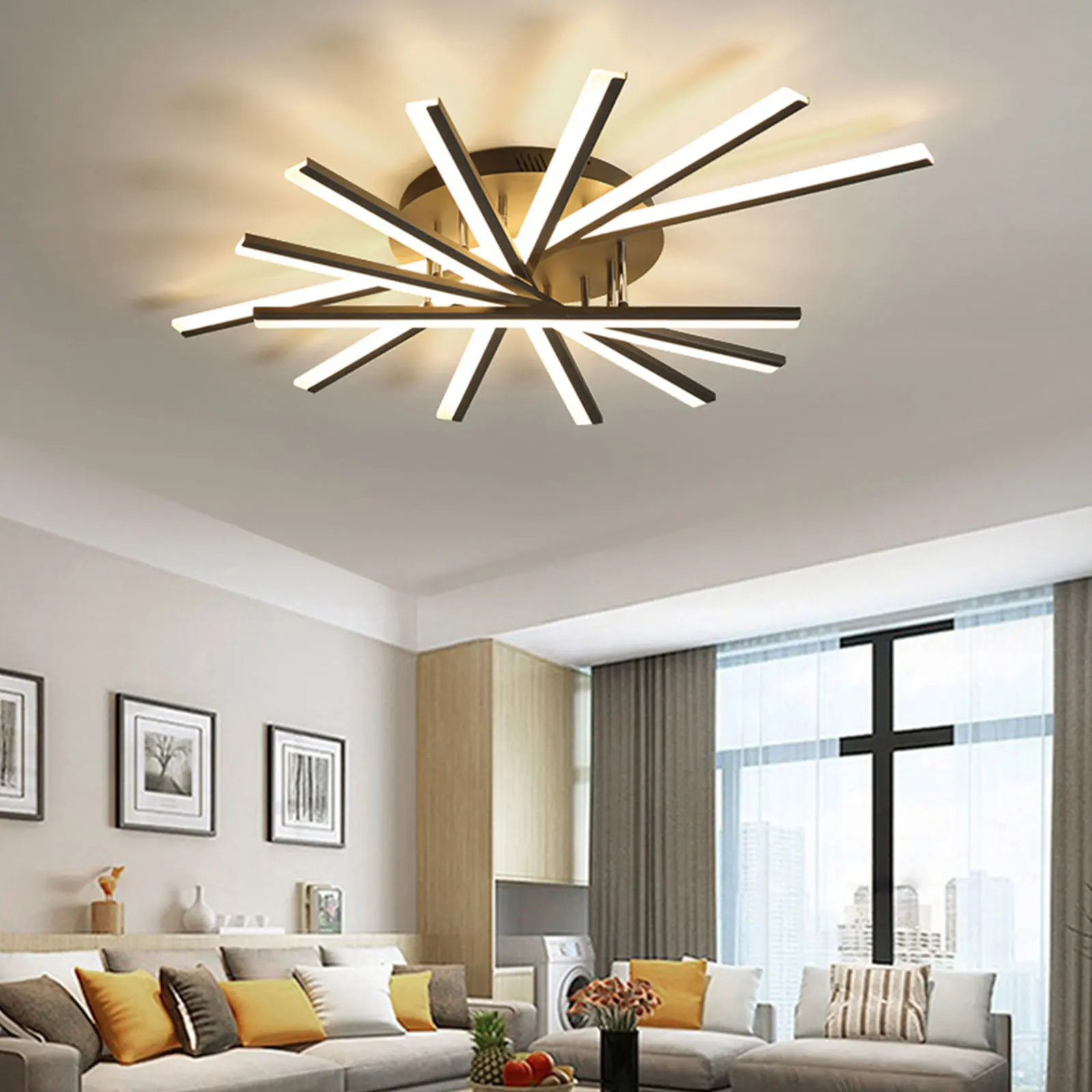 D 120cm *H18cm Modern Ceiling Light Black Chandelier  Dimmable with Remote Control Close to Ceiling Light