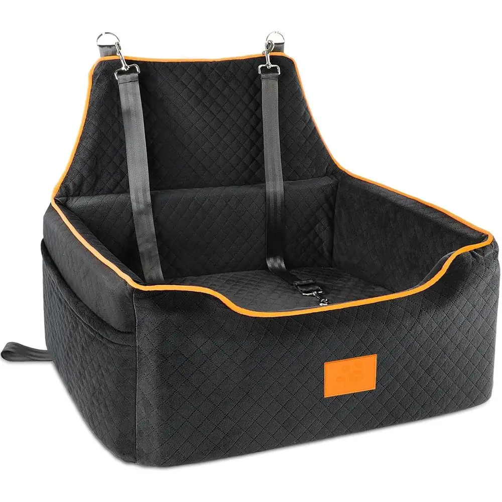 Detachable & Washable Pet Car Seat for Medium/Large Dogs Under 55lbs with Thick Cushion & Storage Pockets (Black)