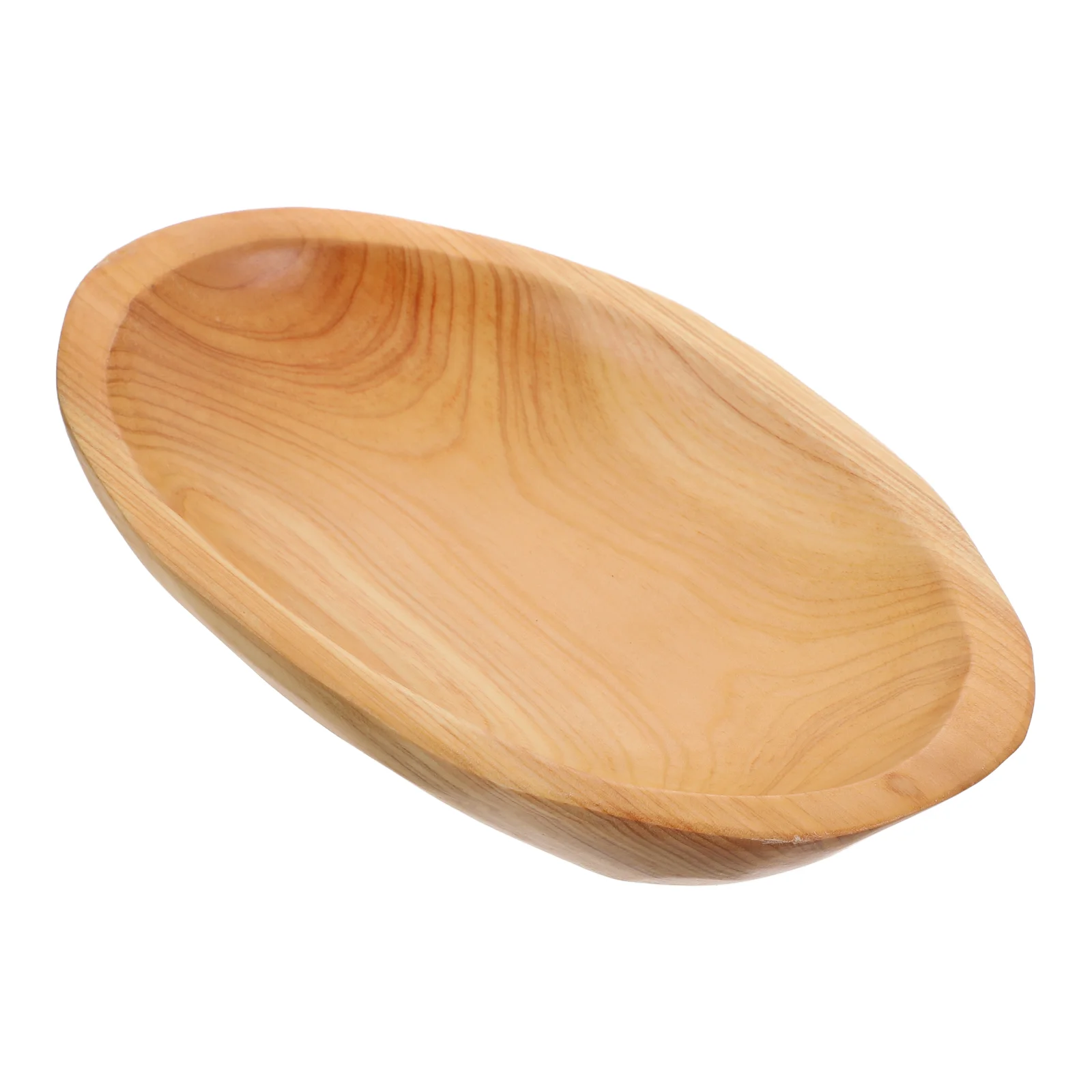 Solid Wood Fruit Bowl Wooden Oval (Small Size 22×14×3cm) Simple Dried Tray Plate Hanger Cutlery Set Food Practical Retro Decor