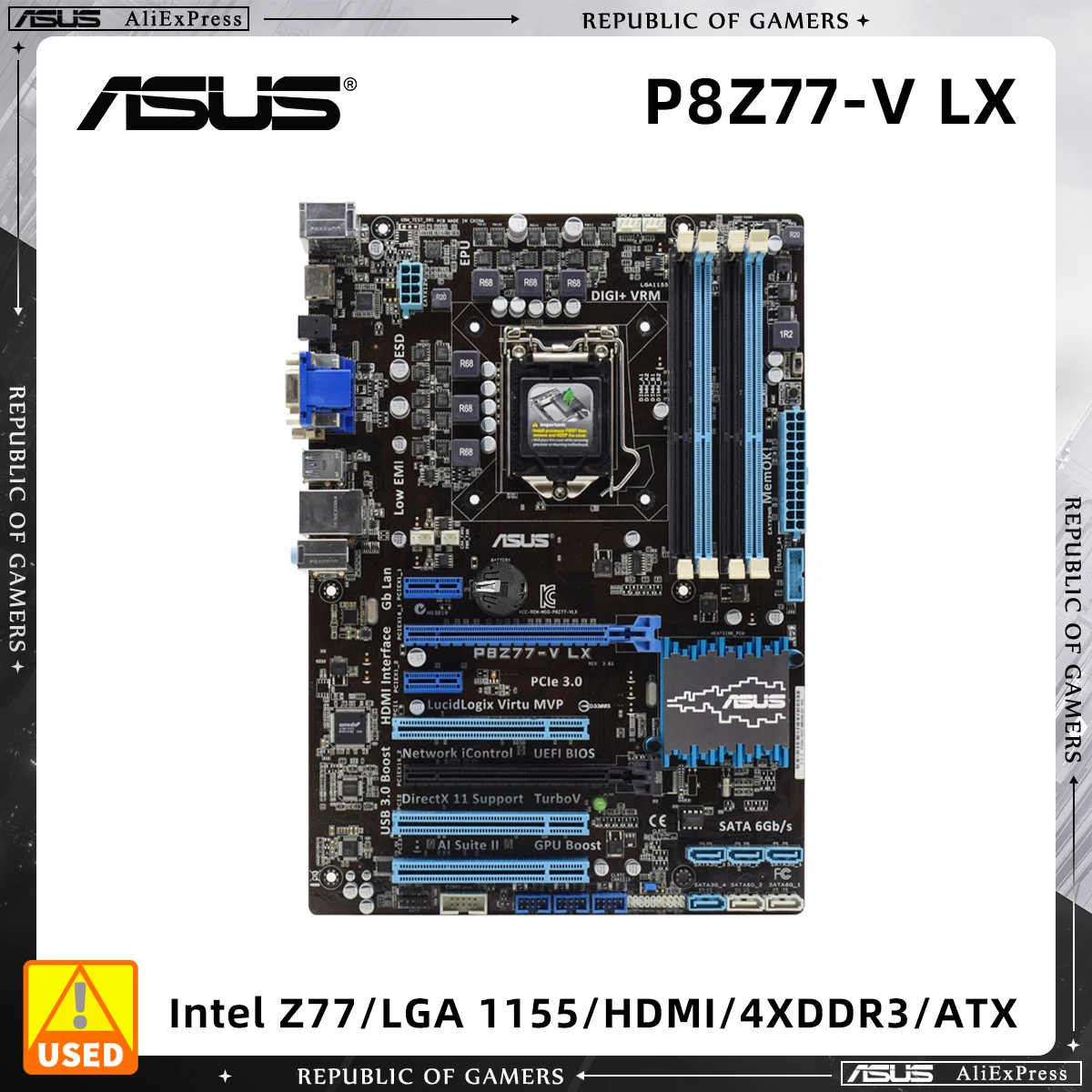 

ASUS P8Z77-V LX DDR3 Intel Z77 Motherboard LGA 1155 Socket for Core 2nd 3rd Gen Processors i5 2500 i7 3770 ATX Used Mainboard