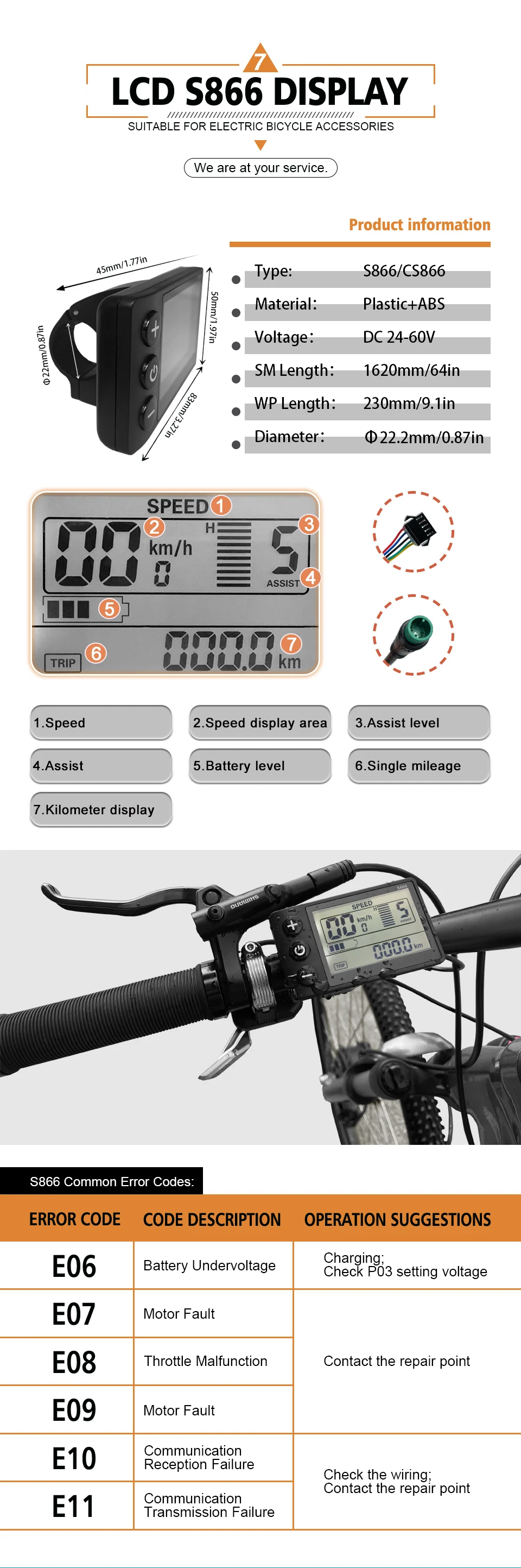 Teile für Elektroroller mit drei Modi, 17 A, 26 A, 30 A, 36 V, 48 V, Sinuswellenstopfen mit S866 S966 S900-Display, Verwendung für 250 W-1000 W Motor – Detail 7