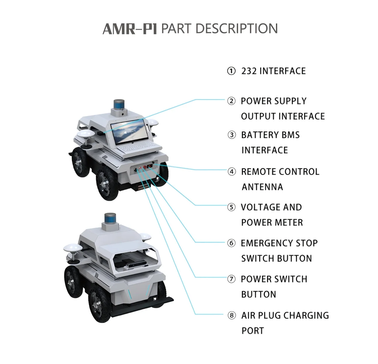 Робот ROS с приводом 400 Втx4 для наружного 3D-картографии и распознавания искусственным интеллектом, поддержка мобильного шасси AMR с навигацией SLAM и RTK