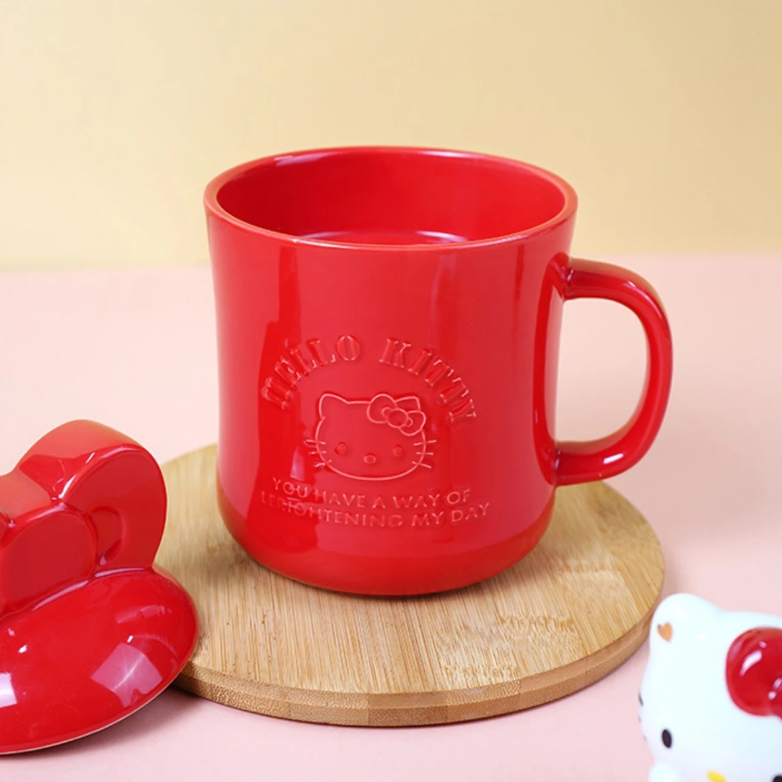 Anime Kawaii Hello Kitty 500ml Ceramic Cup with Lid Cartoon Home Egg Stew Soup Pot Coffee Breakfast Water Cup Tableware Gifts