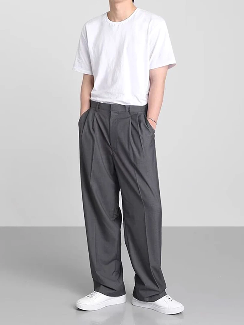 

American Sle Wide Leg Men's Suit Pants Loose Straight Casual Trousers No Ironing Dra Trendy Youthful Spring 2024