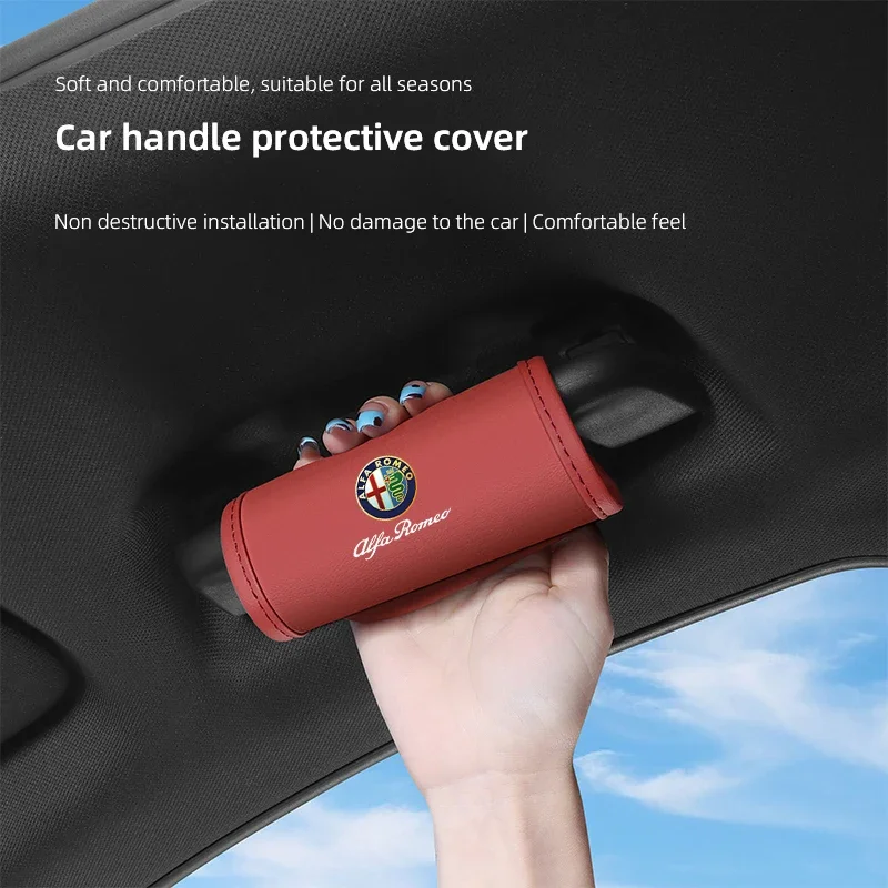 Hub Caps PU Leather Car Handgrip Protective Cover Anti-scratch Handle Case For Alfa Romeo 156 159 147 4C 8C 166 Giulia Giulietta view 3