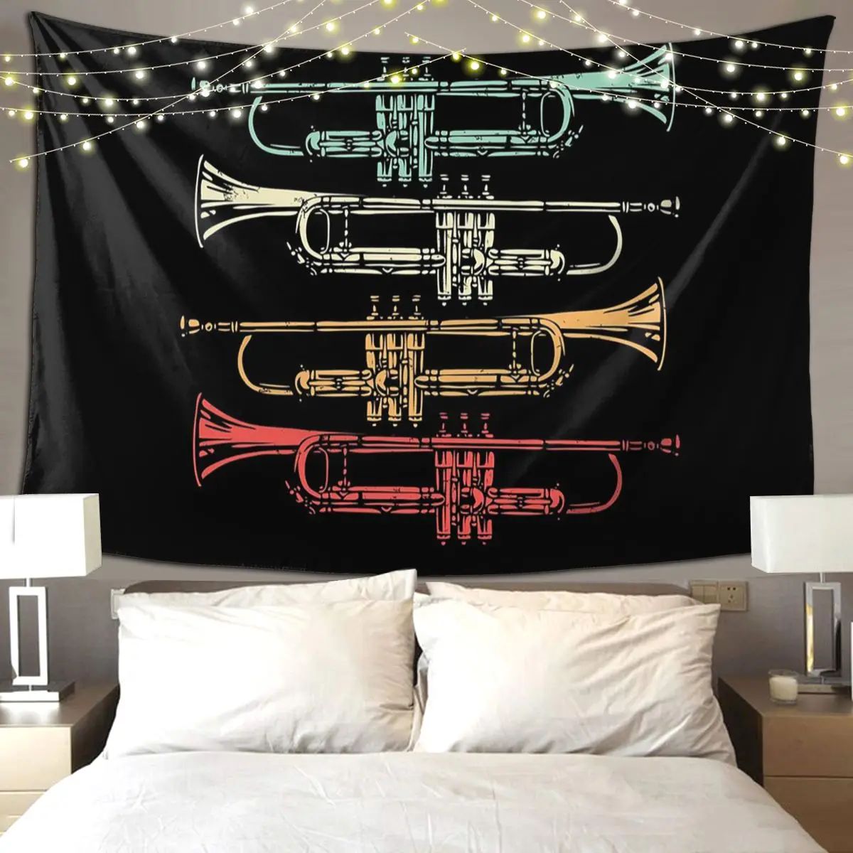 Trumpet - Trumpet Retro Tapestry Hippie Wall Hanging Aesthetic Home Decor Tapestries for Living Room Bedroom Dorm Room