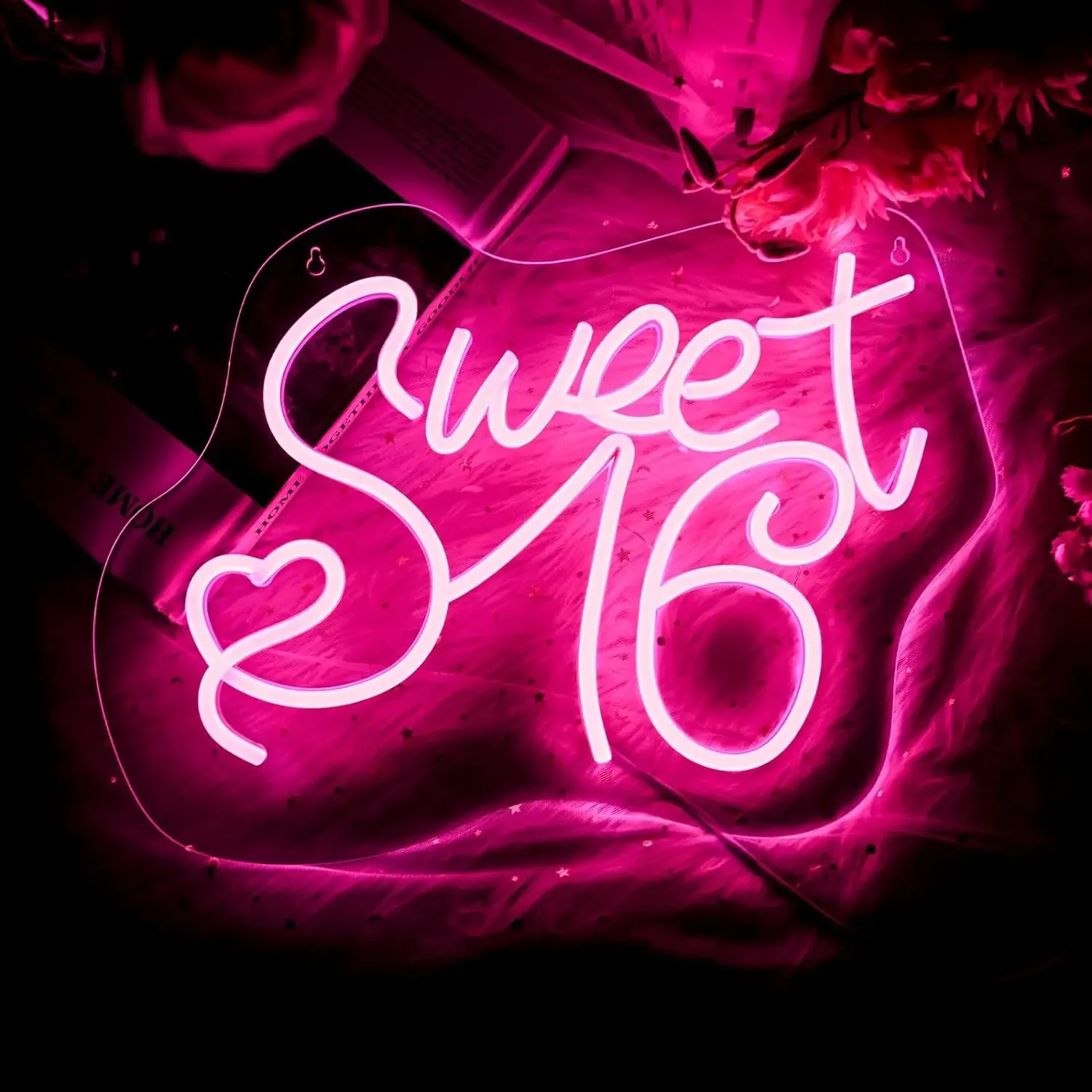 

SWEET 16, светящаяся вывеска для девочек, украшение для вечеринки в честь 16-го дня рождения, Sweet Peach 16, светодиодная неоновая вывеска с питанием от USB для художественного украшения стен