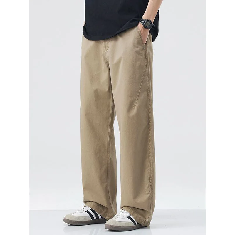 

2026 Summer New Pure Cotton Retro Simple Casual Pants for Men Korean Fashion Men's Straight Leg Baggy Pants Streetwear