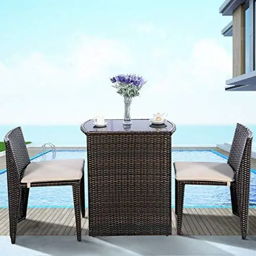 3 PCS Cushioned Outdoor Wicker Patio Set Convention Bistro Set Garden Lawn Space Saving Conversation Sofa Furniture No