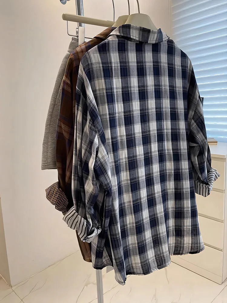 Camisas de mujer a cuadros Vintage de hilo de algodón de doble capa, novedad de 2021, blusa elegante de manga larga con un solo pecho para principios de otoño, Cardiga