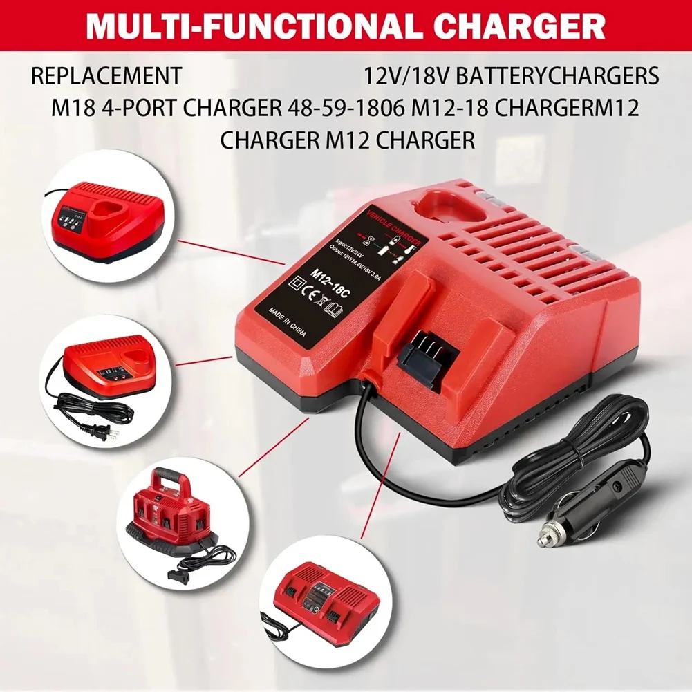 Compatible Battery Charger for Milwaukee 12V 14V 18V M18 M12 Battery Plug with LED Indicator Light Car Charger view 5