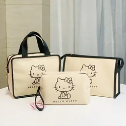 Hello Kitty Genuine Makeup Bag Organizer Fresh Canvas Hand Cosmetic Bag Sanrio Wash Bag Portable Hand Bag Toiletry Bag Lipstick