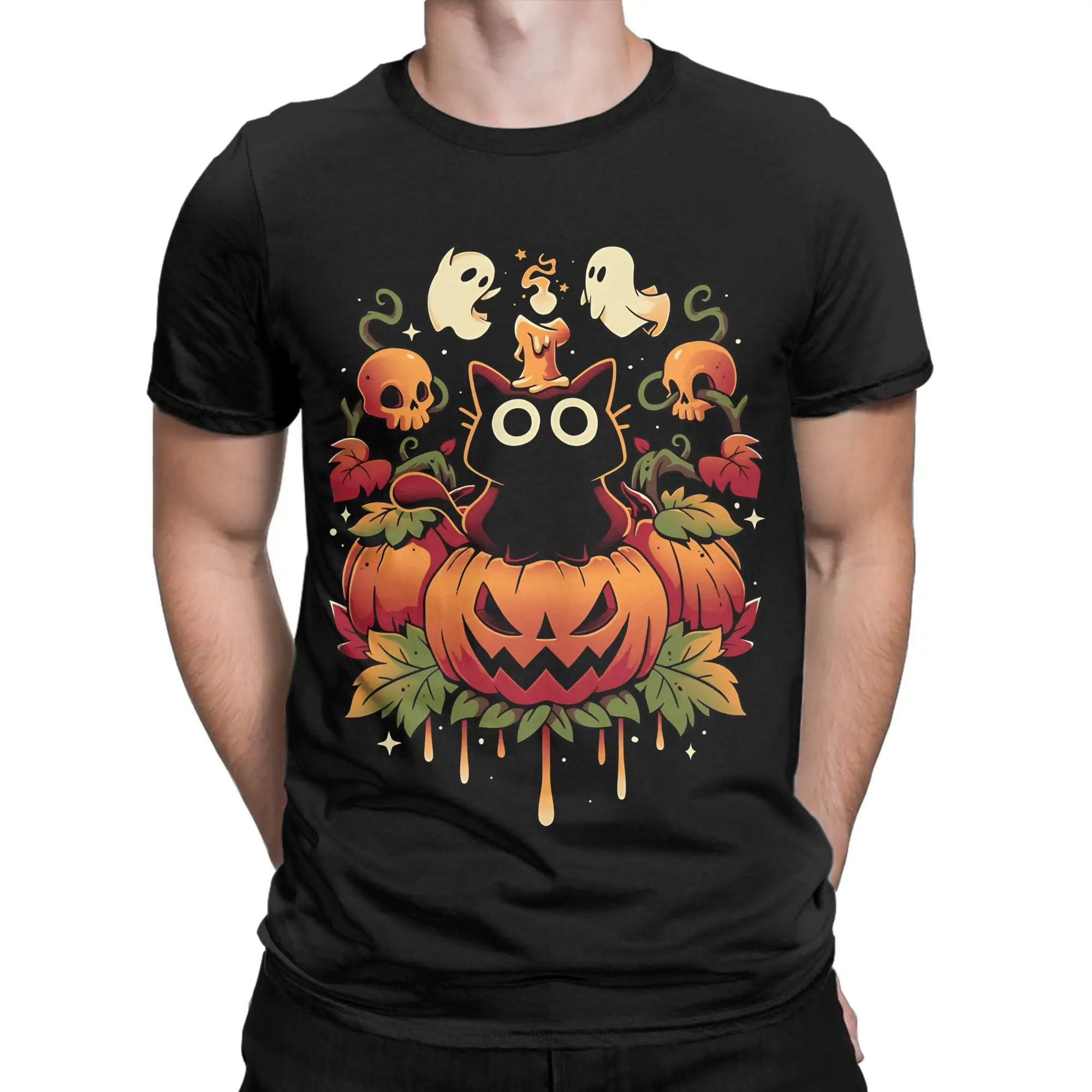 Halloween Candle Trick  Autumn  Classic Shirt Funny 100% Cotton T-Shirt halloween Tops Tees For Men