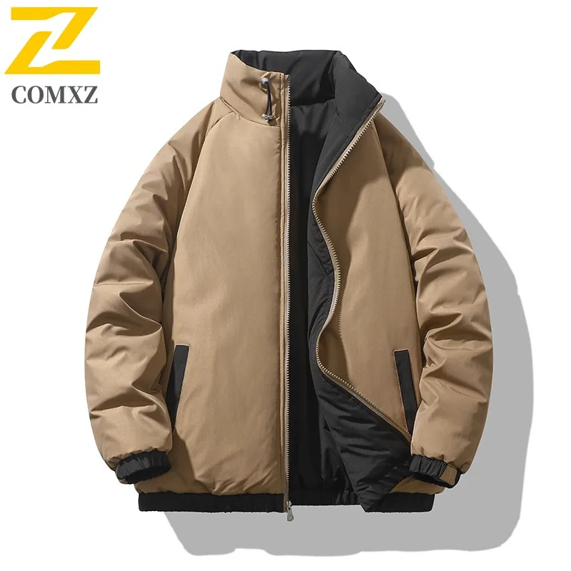 COMXZ عبر الحدود أسفل القطن الرجال الشتاء عكسها الوقوف طوق القطن سميكة مبطن حجم كبير كتلة اللون زوجين البخاخ العصرية