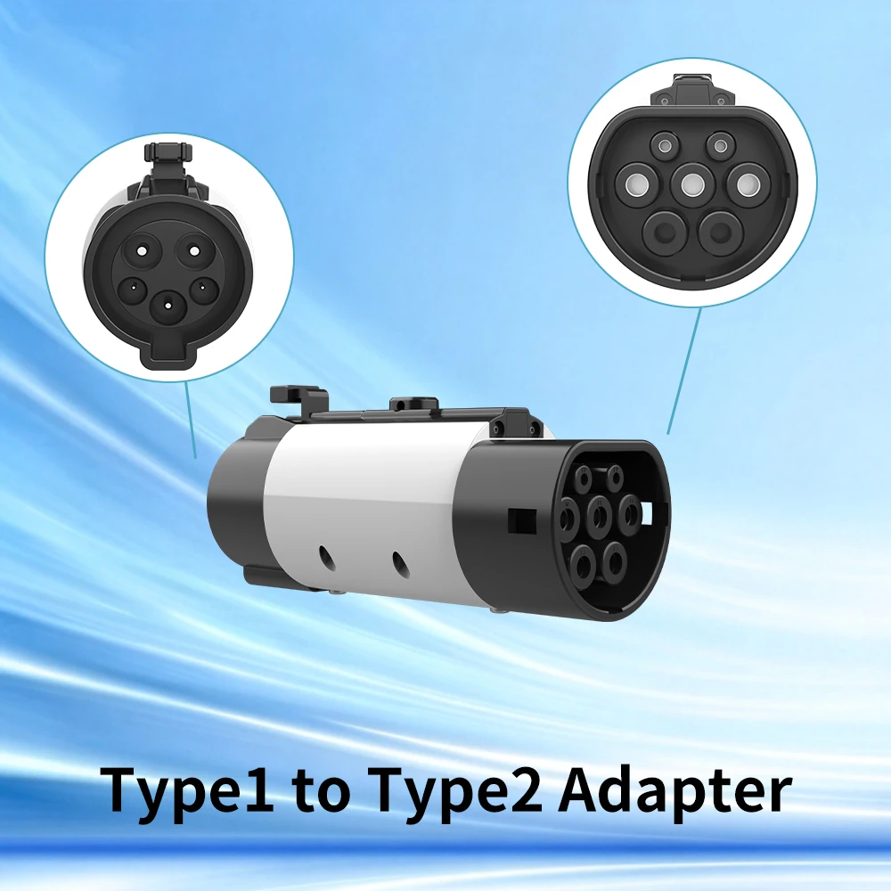 Unirise J1772 EV Charger Connector Type1 to Type2 32A 7KW EV Charging Adapter Converter for IEC 62196 Type 2 Electric Vehicle