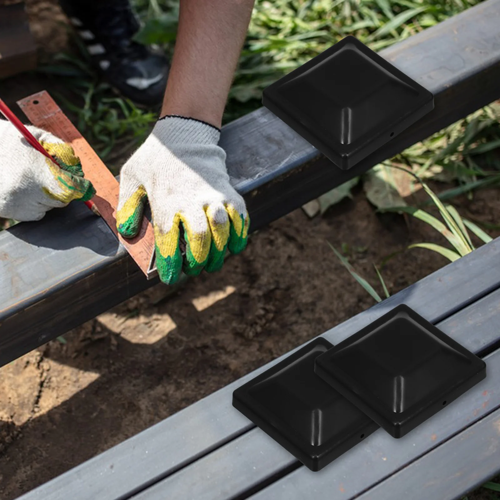 

12Pcs Black Outdoor Fence Post Caps Protective Covers for Wooden Fence Pole Tops Deck Post Plastic Caps Black Column Top Cap