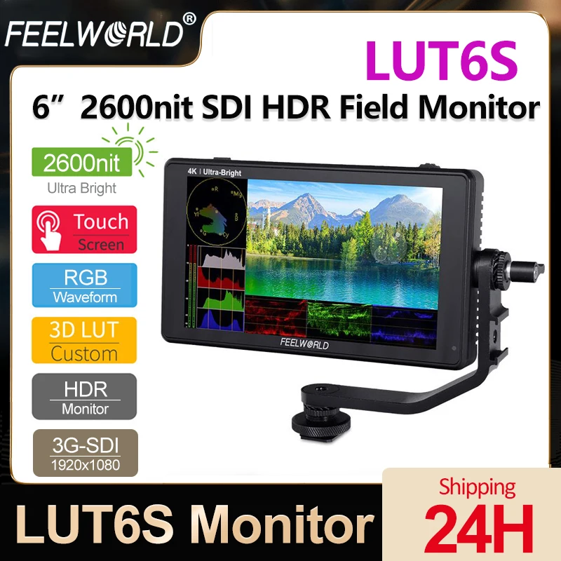 

FEELWORLD LUT6S 6 Inch 2600nit 3G-SDI HDR Camera Field Monitor 4K 3D LUT Touch Screen Monitor with 1920X1080 IPS Panel