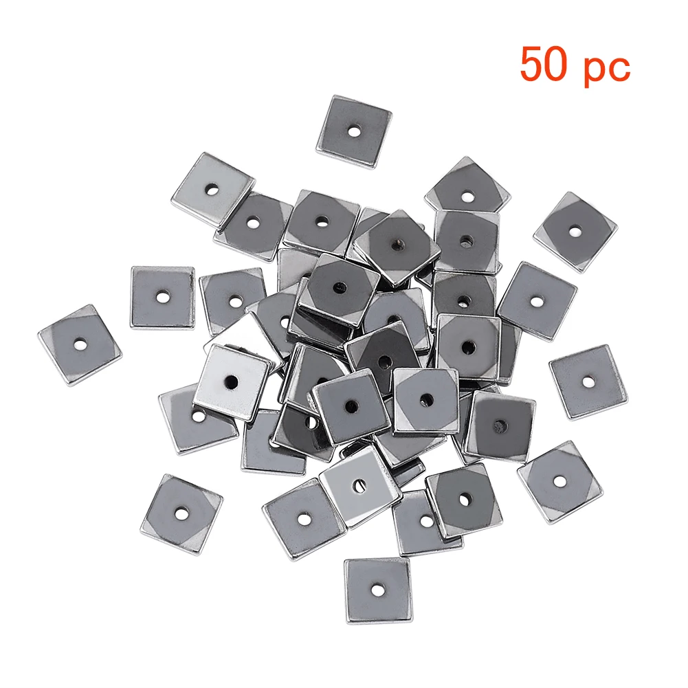 Pandahall 50pcs/Lot 6x6x1mm Square Drilled Electroplate Non-magnetic Synthetic Hematite Beads Thin Spacer Loose Bead Hole: 1mm