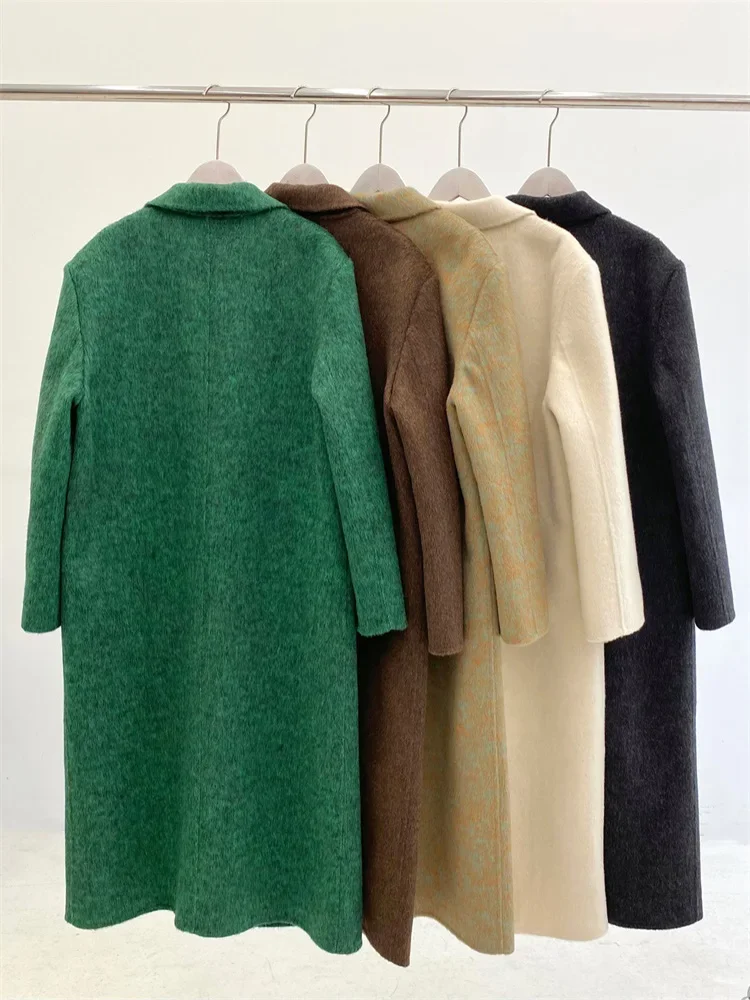 Cappotto lungo invernale in lana di cashmere nuovo moda casual sciolto donna bavero monopetto manica lunga cappotti di lana spessi caldi femminili