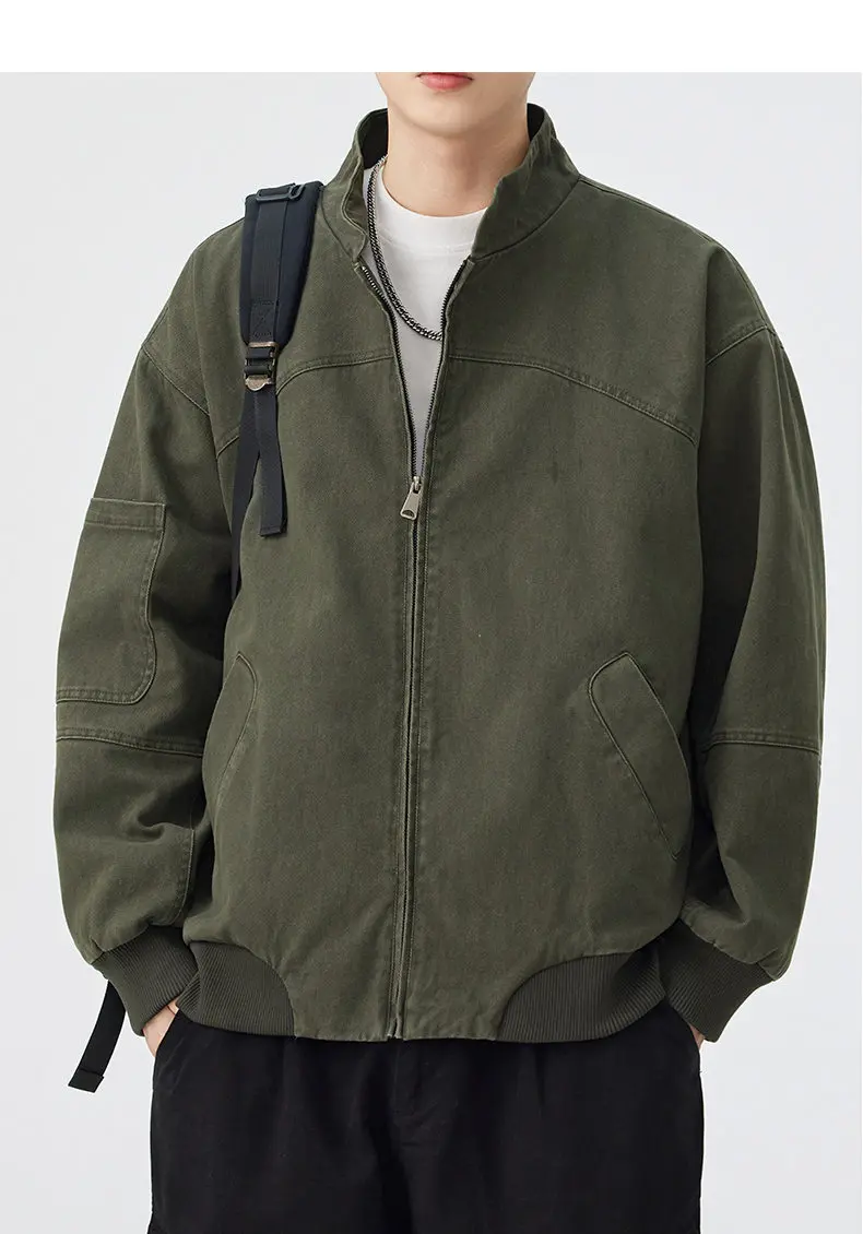 Neue 2026 Frühling Herbst Lässige Herren Baumwolljacke Outdoor Einfarbiger Reißverschluss Stehkragen Mantel Streetwear Winddichte Oberbekleidung – Detail 17