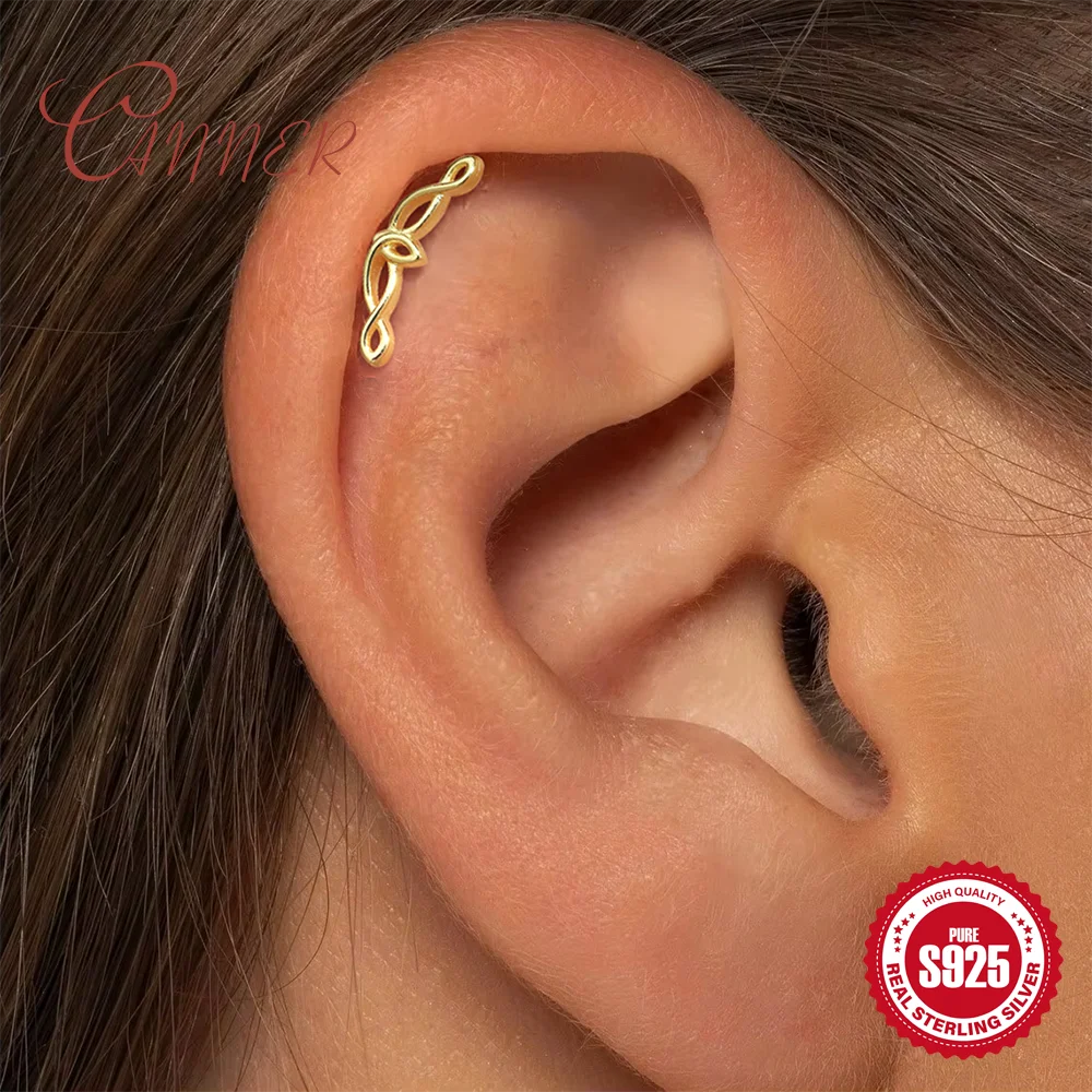 CANNER 925 Sterling Silver Gothic Smooth Minimalist Lines,Rattan Branches for Women INS Personalities Flat Back Piercing Earring