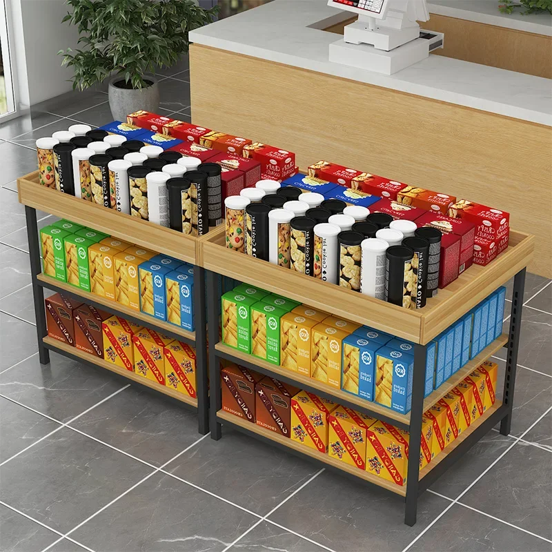 Stack Head Display Shelf Beverage Promotion Desk Display Shelf Steel wood shelf Thickened Movable Washing Ground Stack