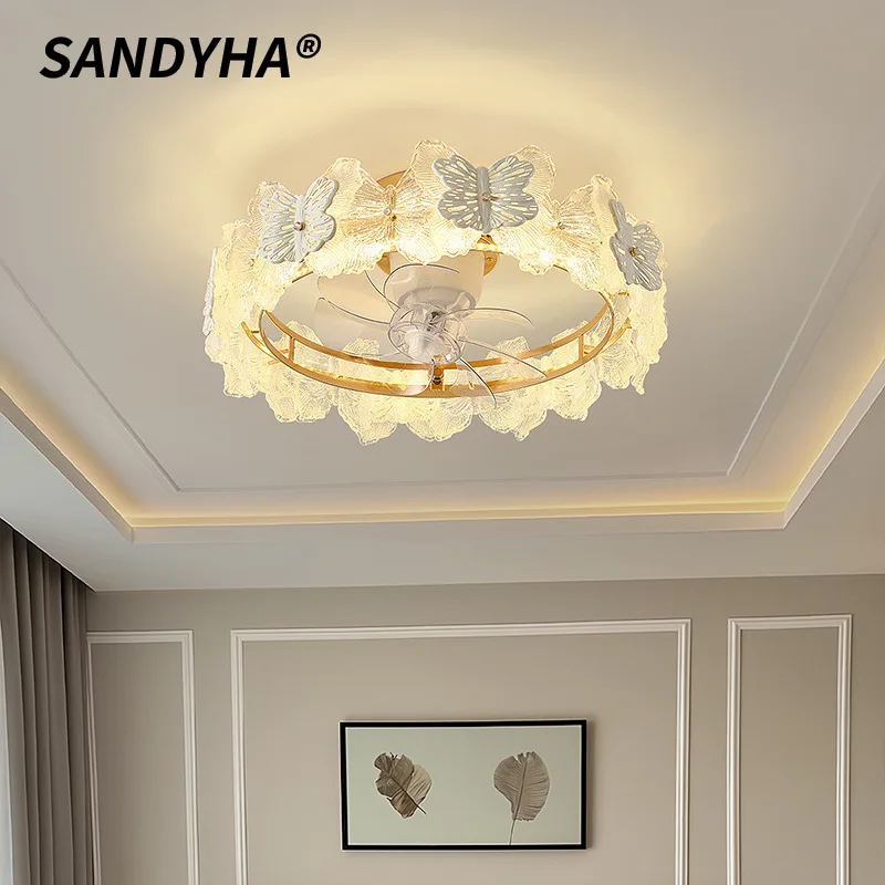 

SANDYHA Modern Ceiling Fan Light Circular Glass Design for Bedroom and Living Room Stylish Nordic Interior Decorative Lighting