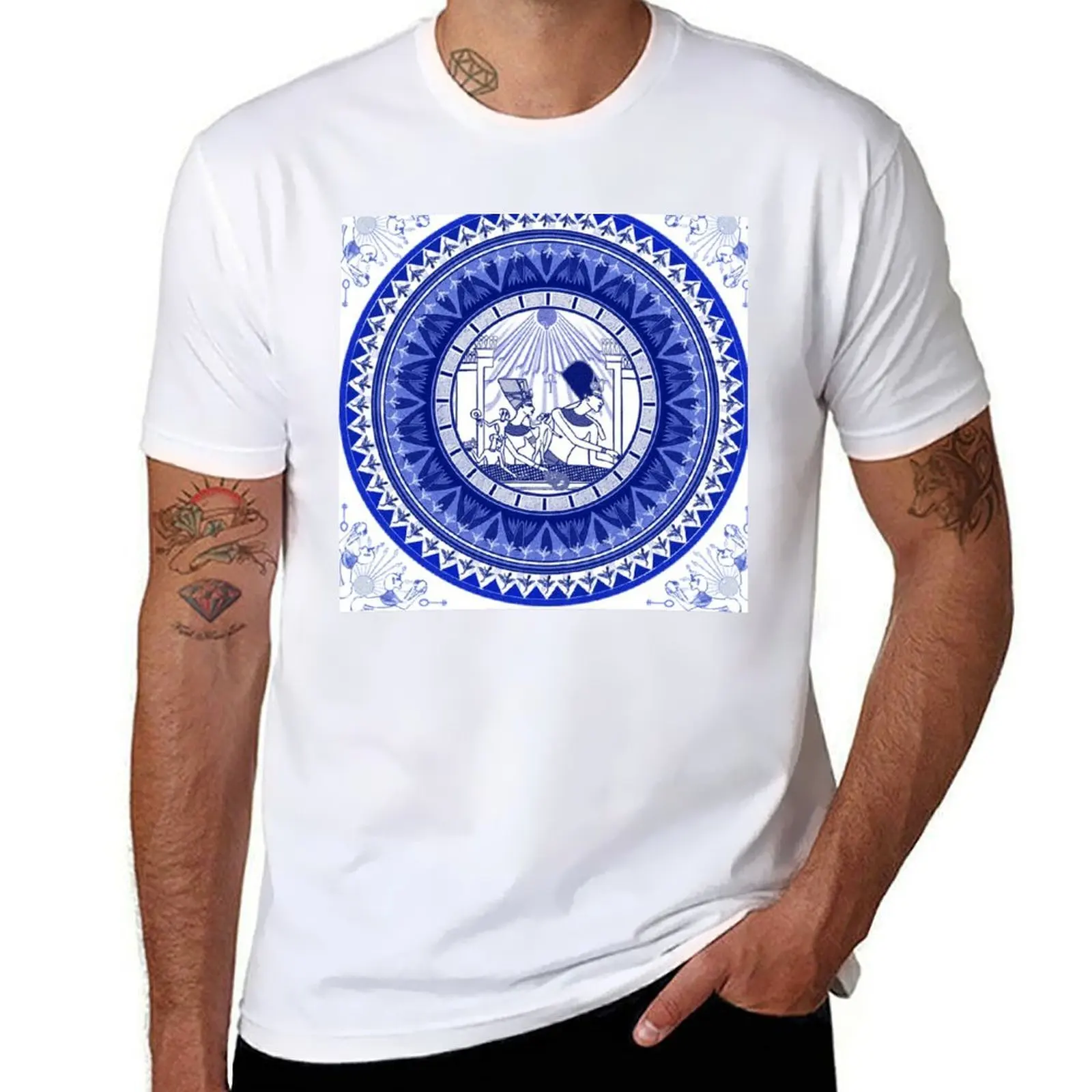 

Egyptian Blue and White Nefertiti & Akhenaten (SPODE INSPIRED) T-Shirt t shirts designer man t shirts for men T-Shirt