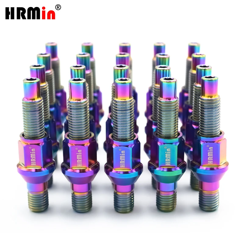 HRMin Gr5 Titanium Wheel Stud M12/M14x1.25/1.5x75/78mm Wheel Cone Nut M12/M14x1.25/1.5x27mm for BMW VW AUDI Racing Car 10.9 Grad