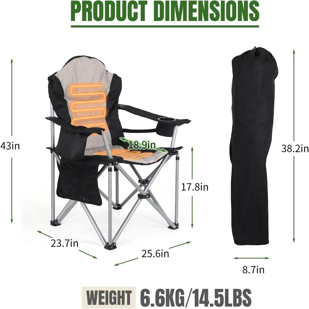 Portable Heated Outdoor and Camping Chairs with Removable Cushions and Cup Holders (2-Pack)
