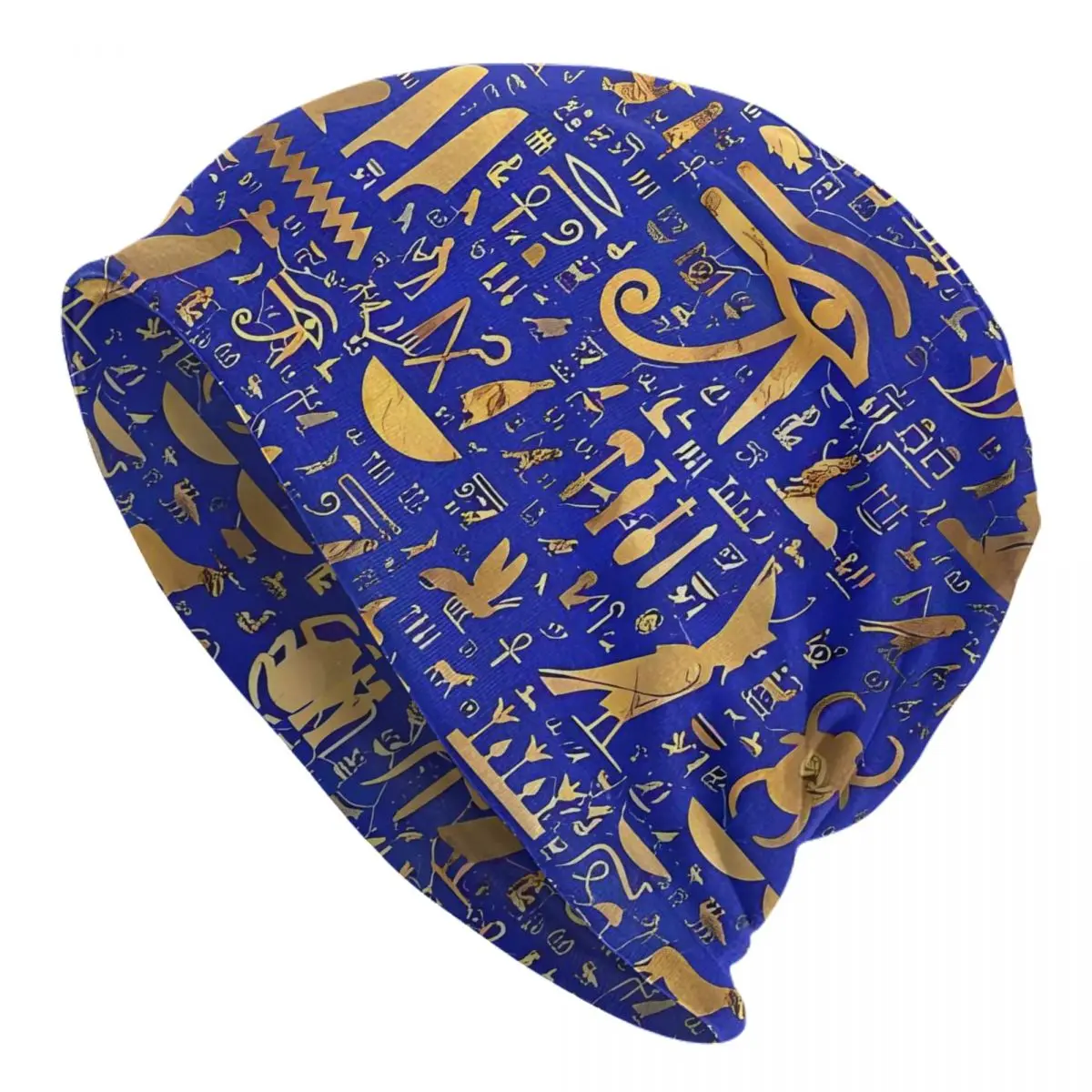 Ancient Egyptian Art Bonnet Hats Blue and Gold Beanie Hats Graphic Knit Hat Autumn Y2K Cool Men Women Unisex Gym Warm Soft Caps