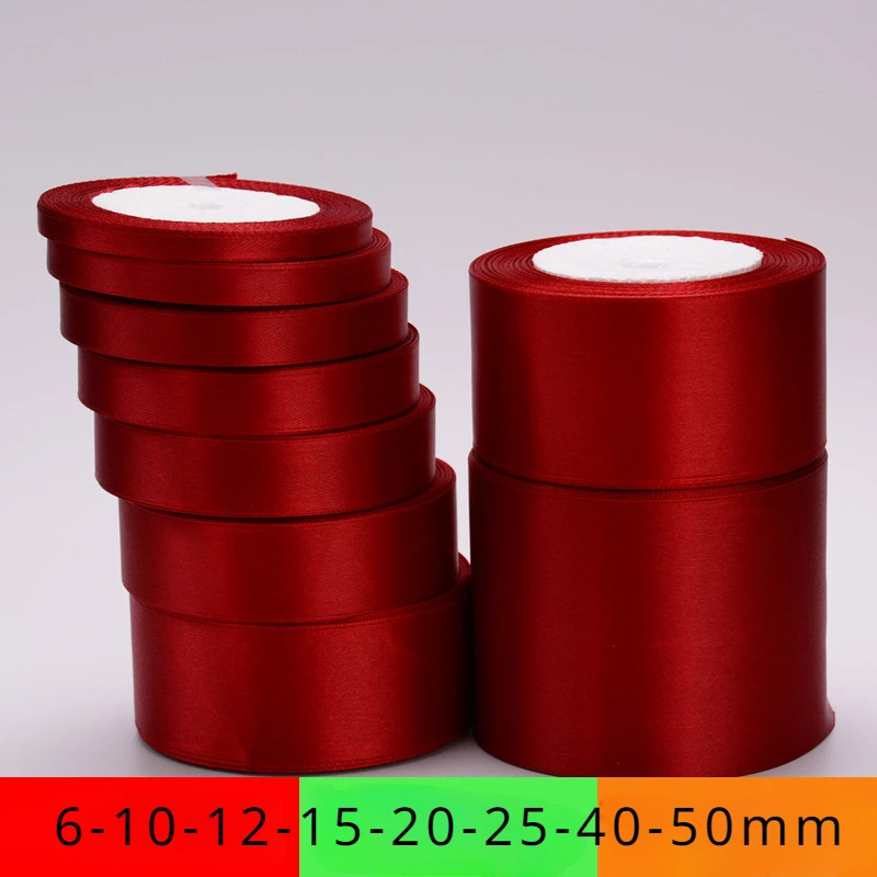 Burgundy Wine Red Single Face Satin Ribbon 6-10-15-20-25-40-50mm Gift Packaging Tape Christmas Halloween Birthday Party Decor