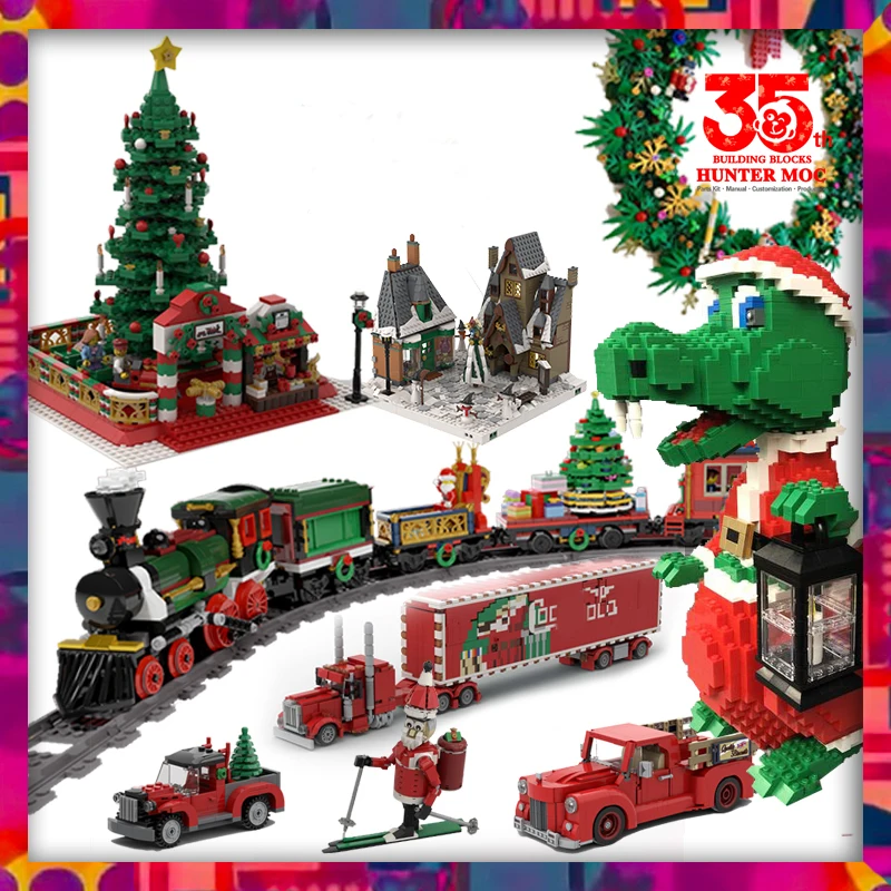 brick christmas tree pickup star wing vacation xmas houses train reindeer ornament santa christmas wreath building block 2023