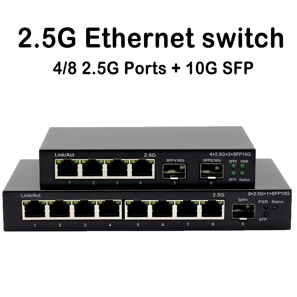 

2,5G быстрый Ethernet-коммутатор, 6/9-портовый гигабитный коммутатор, оптоволоконный сетевой разветвитель RJ45 + 10G SFP, сетевой коммутатор