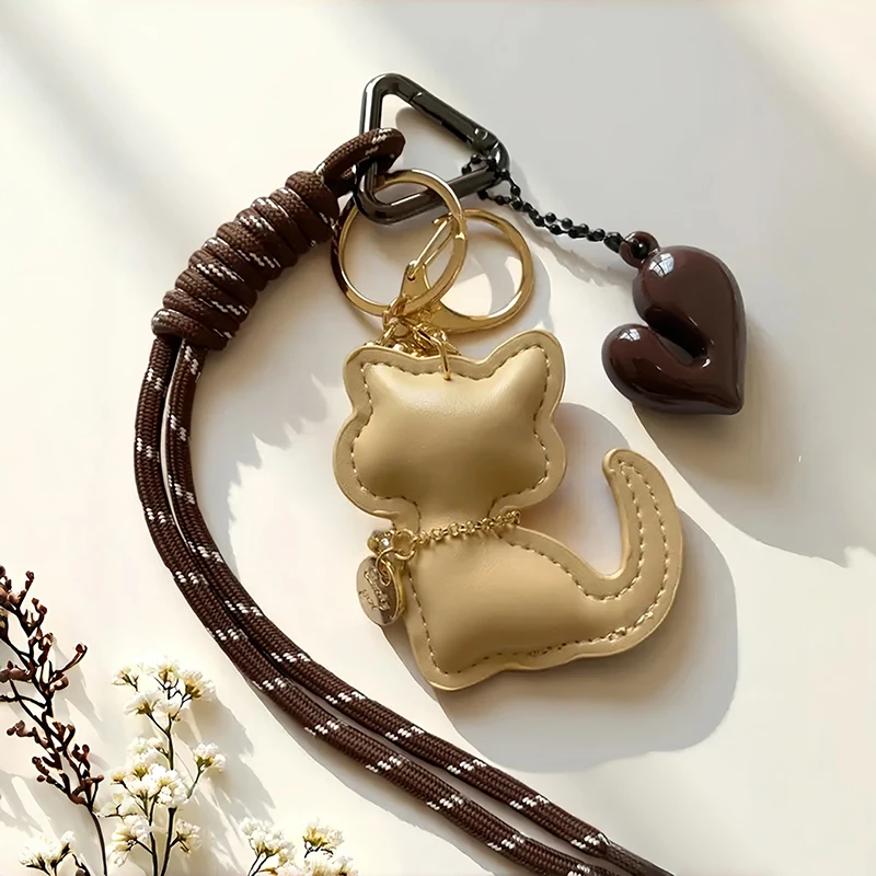 Stilvoller PU-Leder Katzen-Anhänger Schlüsselanhänger Taschenanhänger - Modisches & Spaßiges Accessoire für Taschen