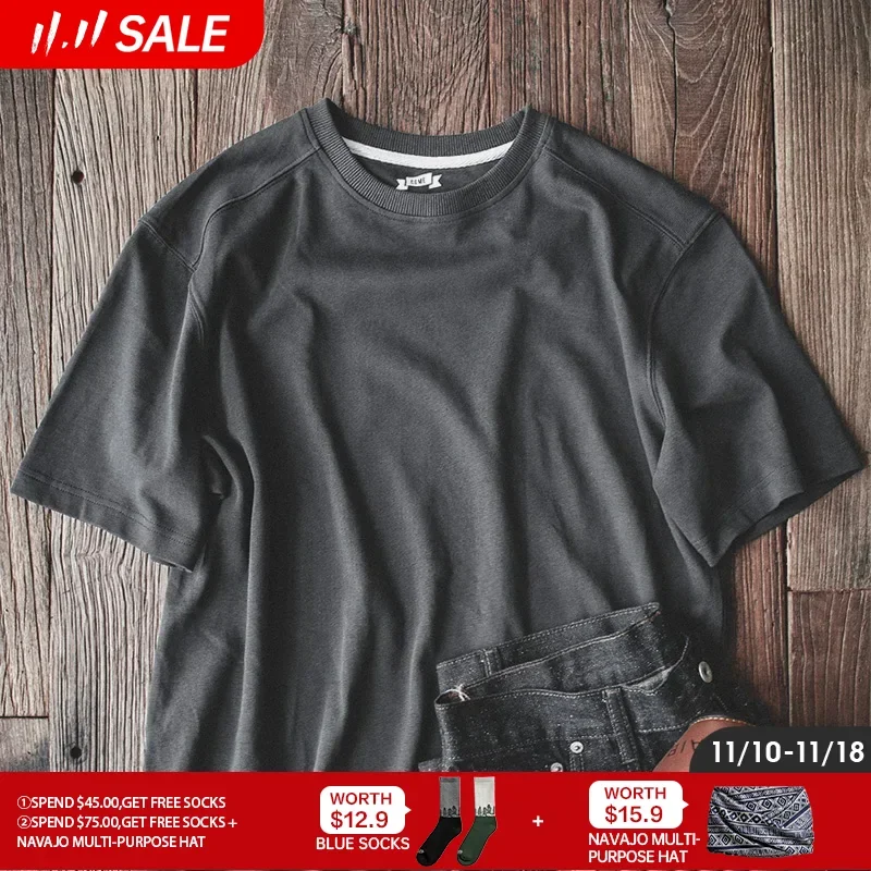 

Maden Vintage Heavyweight Gray T-shirt for Men 100% Cotton Round Neck Oversized Short Sleeve Tee 2023 Summer Solid Loose Tops