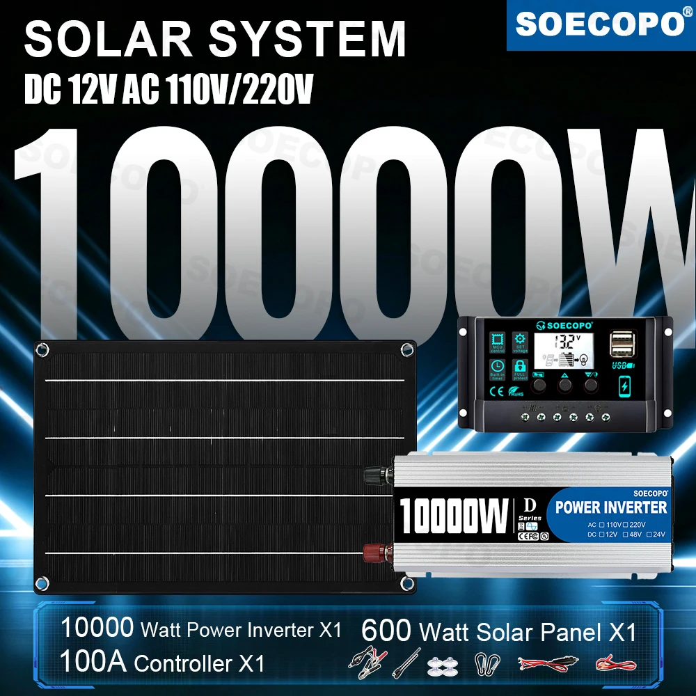 

Durable 10000W Photovoltaic Power System 110V220V Inverter 600WFlexible Panel 100AController for Off Grid Farm Use Mobile Office