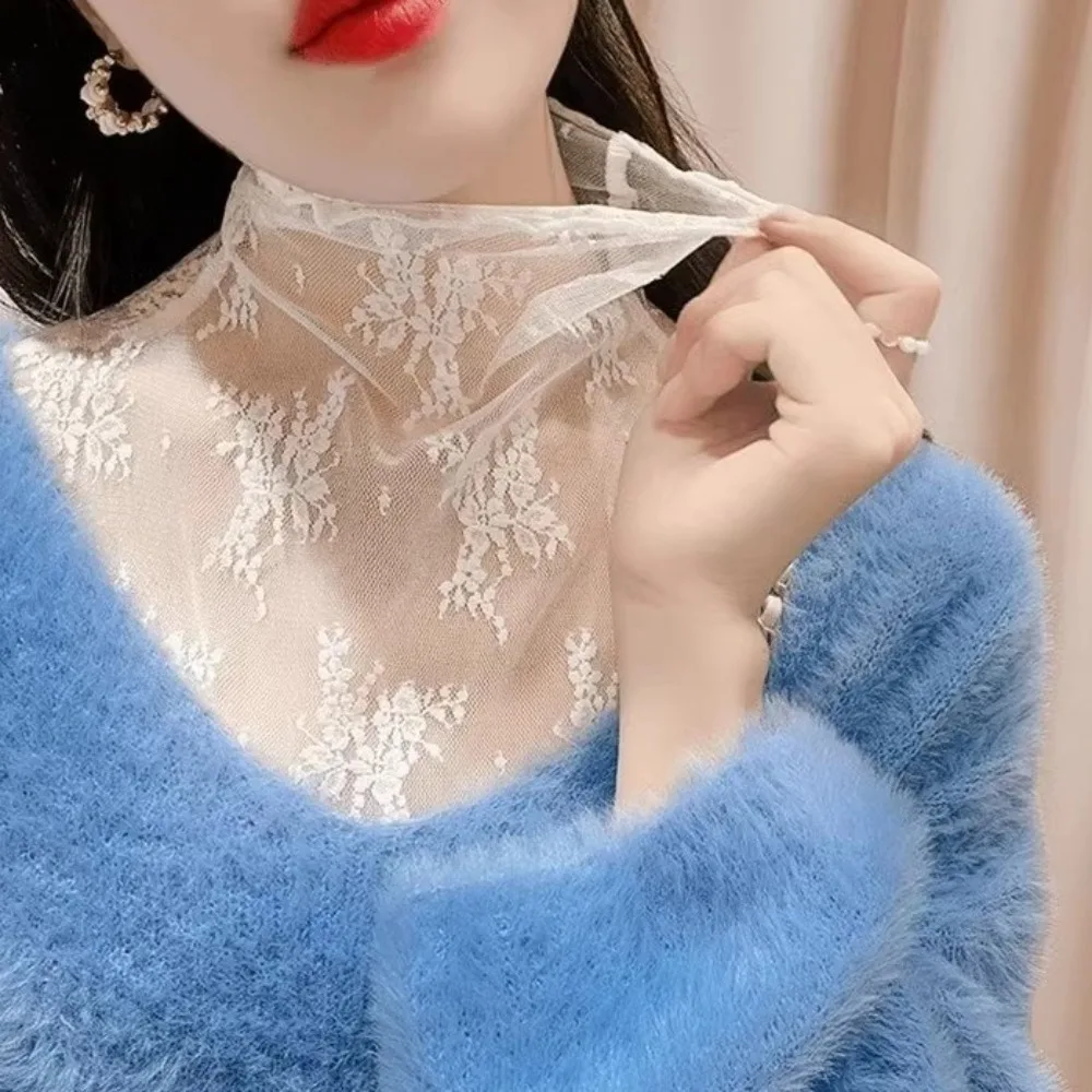 Mode dentelle florale faux col blanc noir détachable faux col tout-match blouse décontractée chemise col amovible femmes