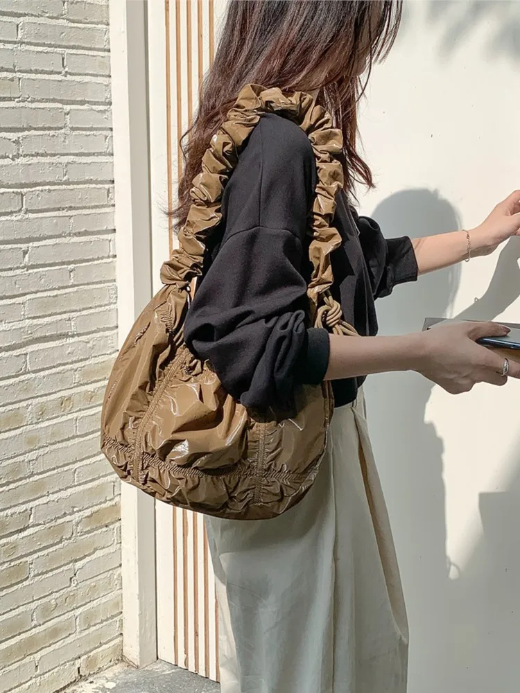 

Drawstring Pleated Shoulder Bags Women Fashion Trendy Casual Texture Cloud Bag Handbag 2024 New Simple Korean Large Capacity Bag