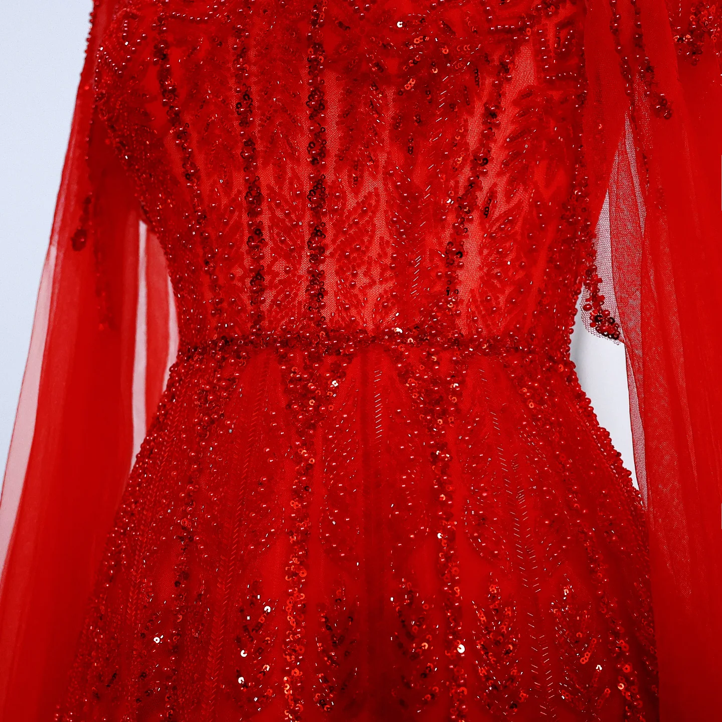 Sharon Said Luxuriöses Dubai Blaues Abendkleid mit Cape-Ärmeln in Übergröße, A-Linie, Arabisches Hochzeits- und Festkleid SS001, Maßanfertigung – Detail 36