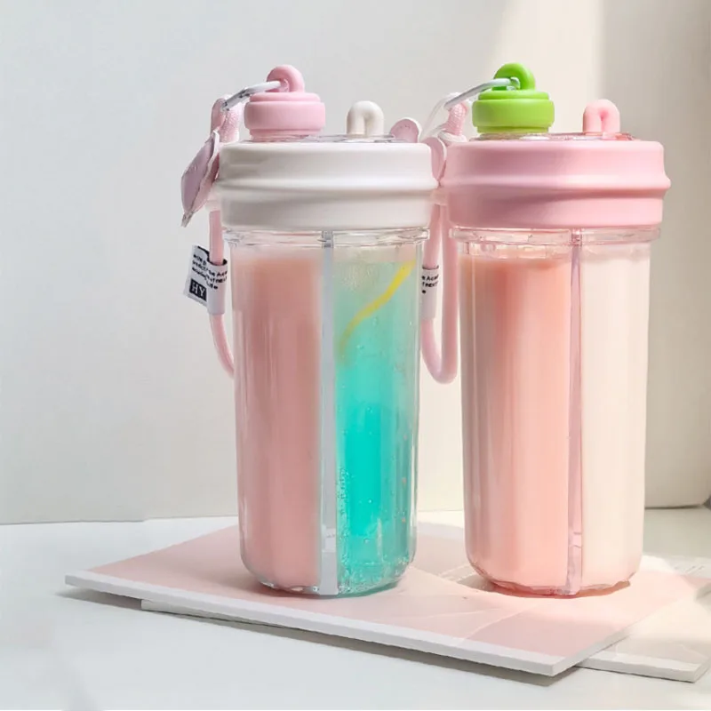 

Новая утолщенная и термостойкая соломенная чашка с двумя отделениями, прямая чашка для питьевой воды, Женская портативная пластиковая чашка