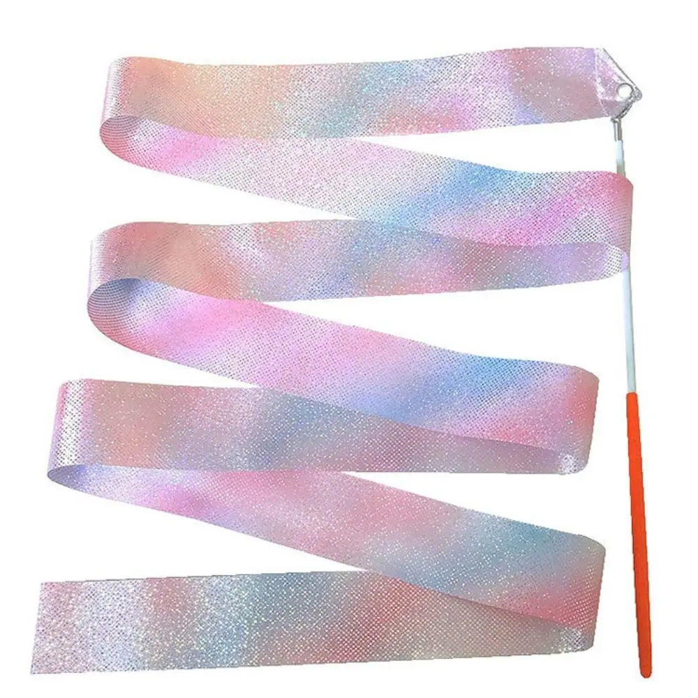 Decorative Sparkly Dance Ribbons Gradient Color Shiny Ballet Streamer Flow Twirling Rod Class Talent Shows