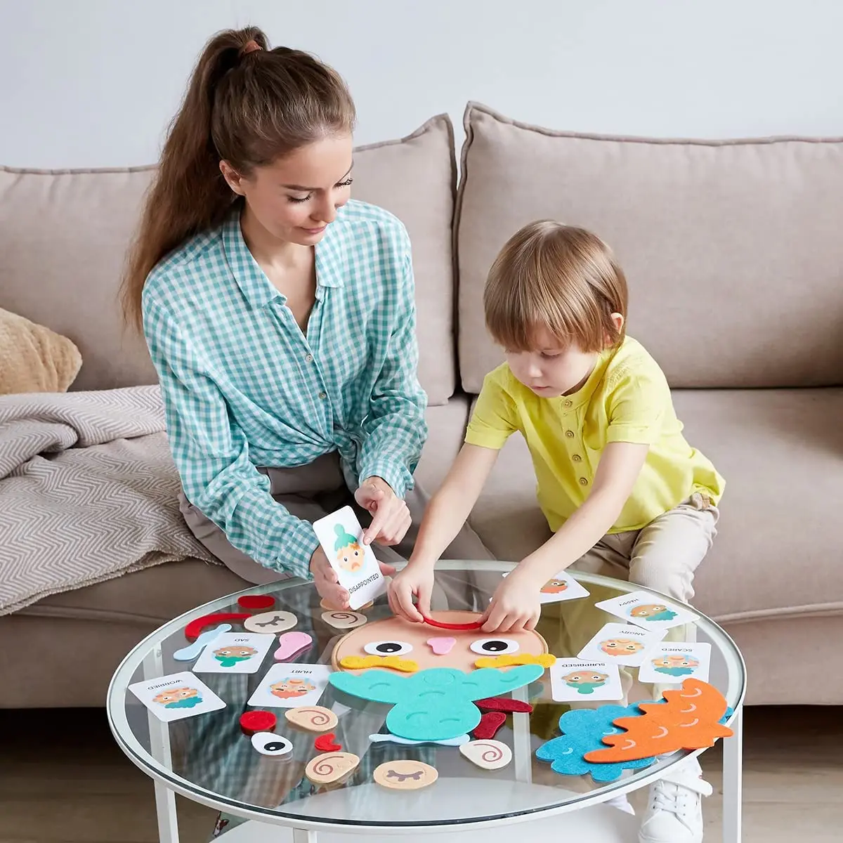 Kids Social Emotional Learning Busy Board with 9 Emotion Cards for Faces Games Preschool Learning Sensory Autism Therapy Toys