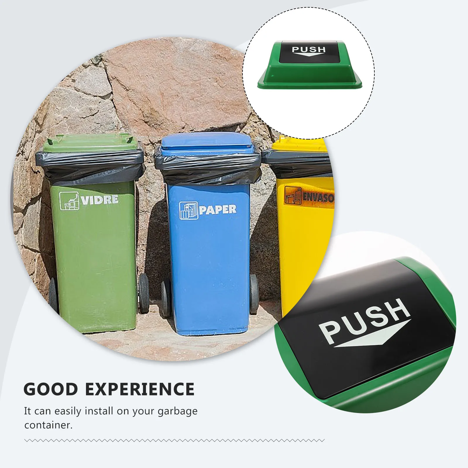 

40l Plastic Trash Can Lid Top Design for Home Office Public Places Easy Install Replacement Garbage Can Part