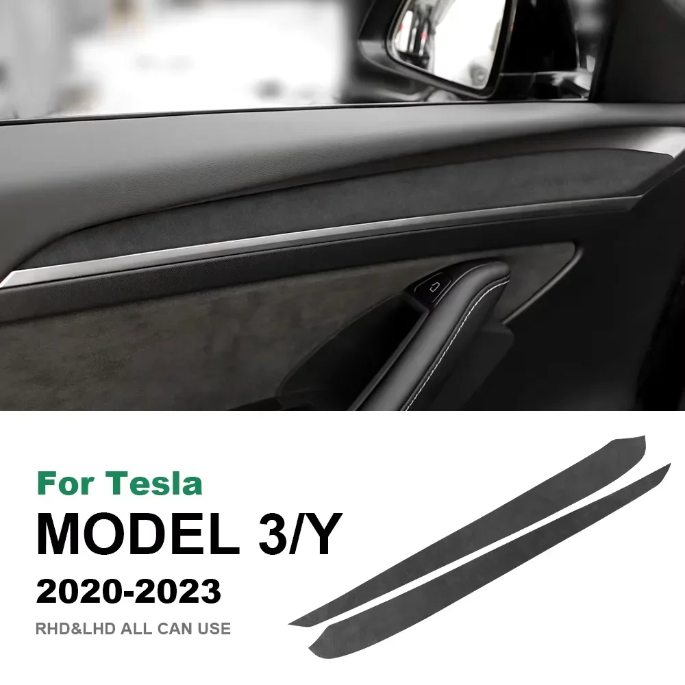 

For Tesla Model 3 2020-2023 Model Y 2020-2024 Interior Door Handle Panel Trim Cover Suede Accessory
