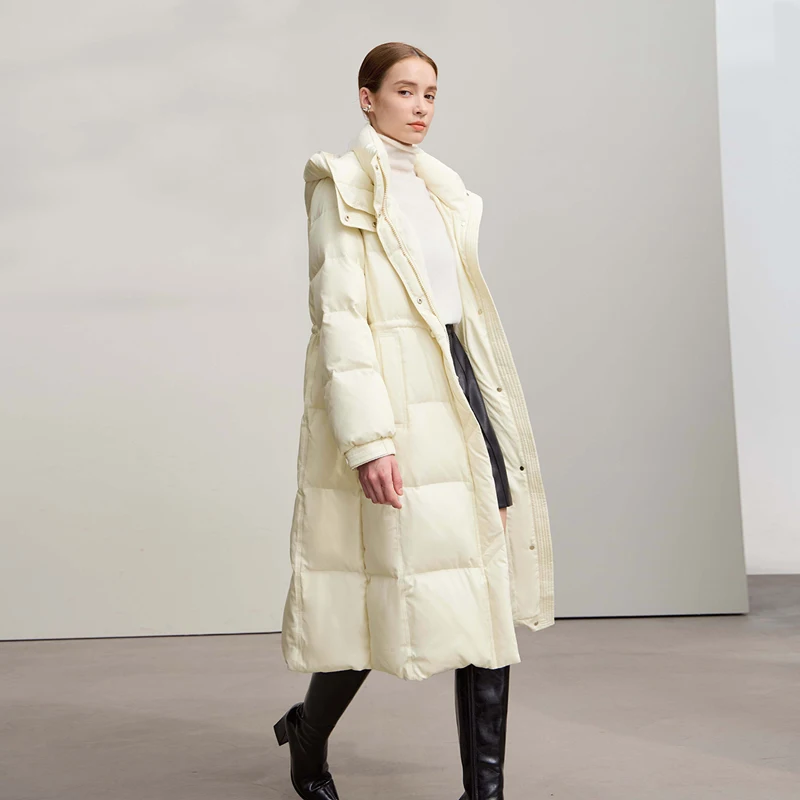 AMII Piumino 2025 Inverno Nuovo Casual Caldo Colore Solido Con Cappuccio Dritto Lungo Imbottiture Cappotto Cerniera Maniche Lunghe Top da Donna 12544149